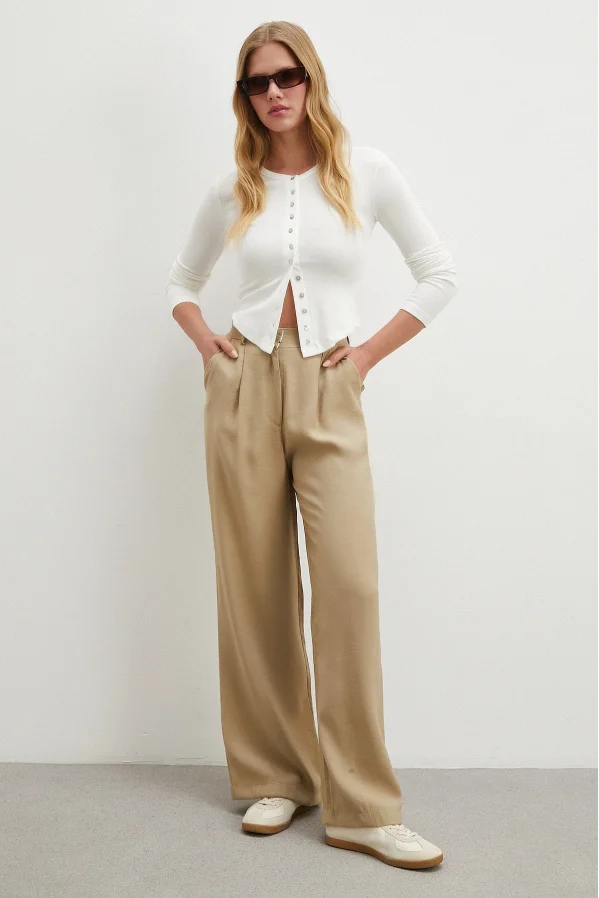 Modal Palazzo Pantolon Taş