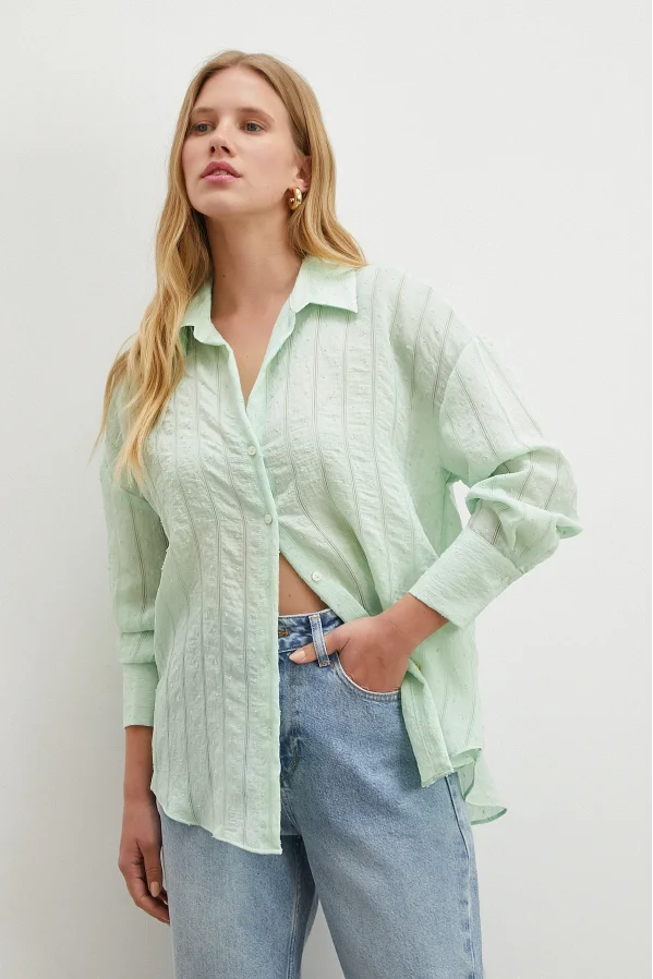 Transparan Çizgili Gömlek Mint