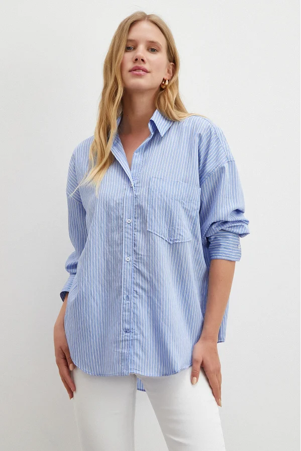 Çizgili Mavi Gömlek Mavi