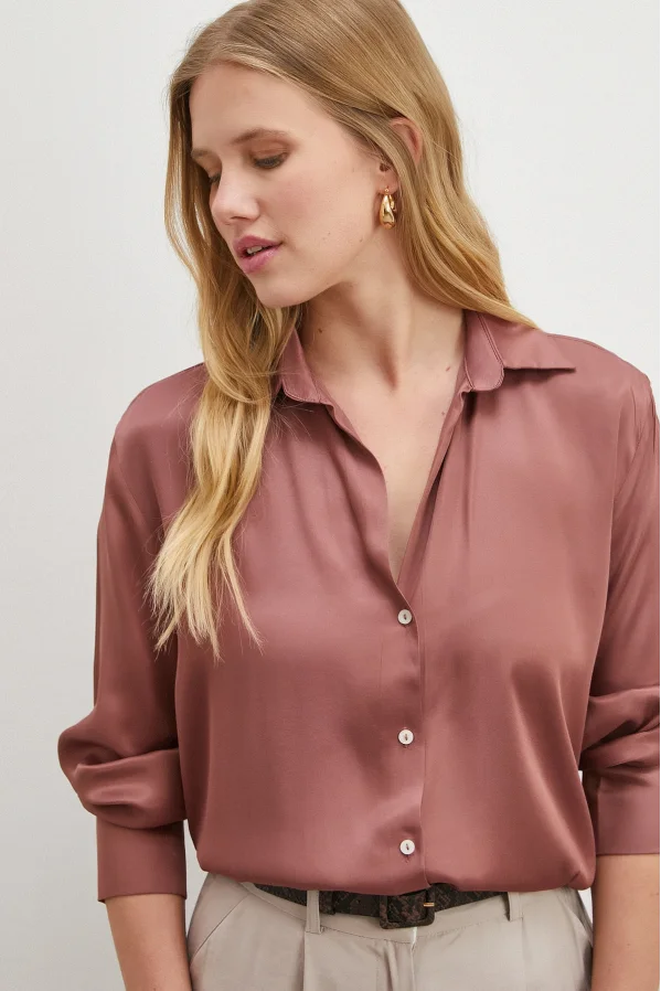 Viskon Saten Gömlek Gül Kurusu