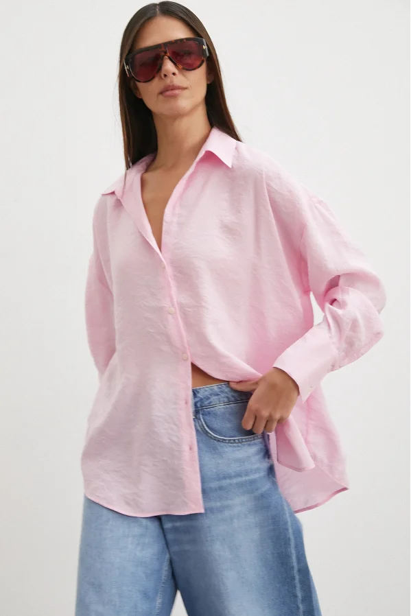 Dökümlü Oversize Modal Gömlek Pembe