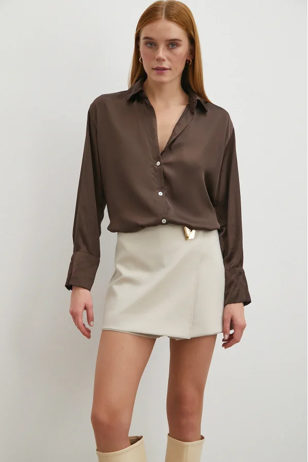 Basic Saten Shirt Brown