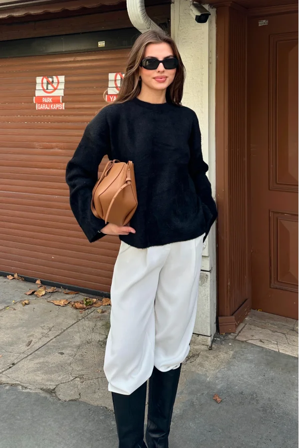 Bisiklet Yaka T Kol Kazak Siyah