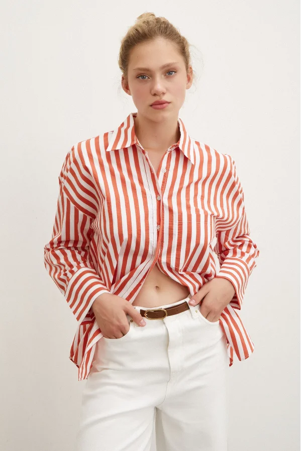 Pocket Striped Shirt Orange