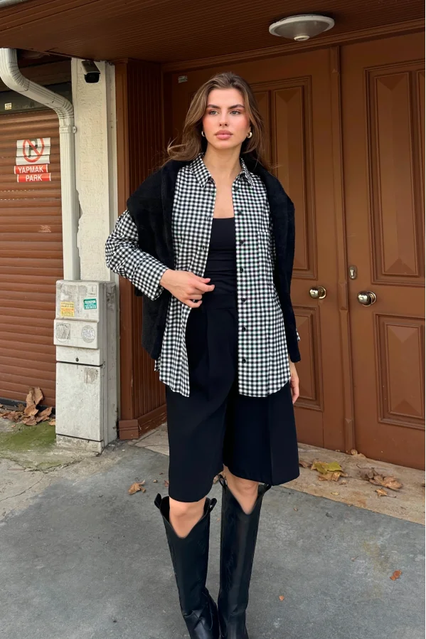 Pamuklu Ekose Gömlek Siyah