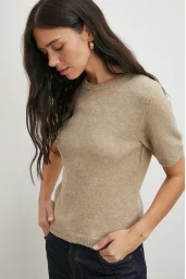 Simli Kısa Kol Kazak Vizon