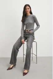 Bisiklet Yaka Uzun  Kol Bluz Gri