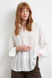Organza Gestreiftes Hemd Cremeweiß
