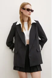 Çizgi Astarlı Cep Kapaklı Blazer Ceket Siyah