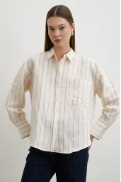 Contrast Striped Modal Shirt Brown