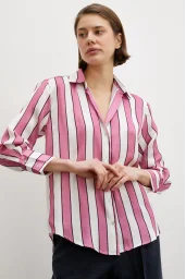 Thick Striped Satin Shirt Pink