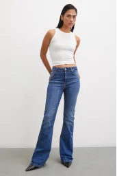 High Waisted Flare Leg Jeans Blue