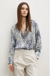Schlange Muster Satin Bluse Grau