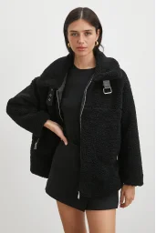 Yaka Detaylı Peluş Mont Siyah