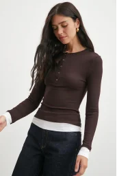 Garnili Çıtçıtlı Bluz Kahve