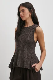 Burgu Örgü Kolsuz Triko Kahve