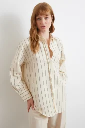 Contrast Striped Modal Shirt Black