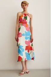 Side Cut Flared Strap Dress Blue