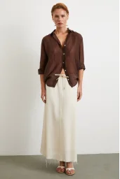 Beli Lastikli Astarlı Hasır Etek Krem