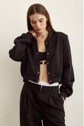 Gefütterte Rippjacke Schwarz