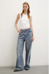 Hoch sitzende weite Bein Jeans in Navy