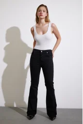High Waist Flared Leg Jeans Black