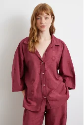 Fakir Kol Oversize Gömlek Bordo