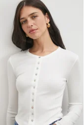 Düğmeli Uzun Kol Bluz Beyaz