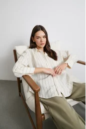 Contrast Striped Modal Shirt Khaki