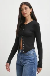 Düğmeli Uzun Kol Bluz Siyah