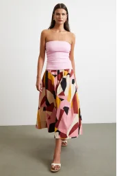 Desenli Midi Etek Pembe