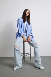 Basic Organic Cotton Striped Shirt Blue