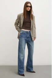 Hohe Taille Röhrenjeans mit fünf Taschen in Marineblau