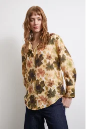 Floral Voile Shirt Khaki