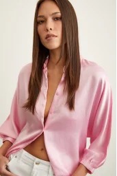 Arm Satin Hemd in Rosa