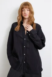 Lace-Detailed Sheer Cotton Shirt Black