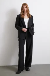Taillenweite Wide-Leg-Hose Schwarz
