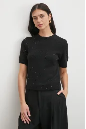 Simli Kısa Kol Kazak Siyah
