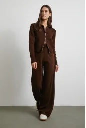 Çift Fermuarlı Hırka Takım Kahve