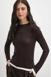 Garnili Bisiklet Yaka Bluz Kahve