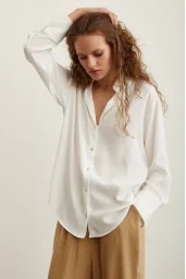 Satin Shirt with Lace Ecru