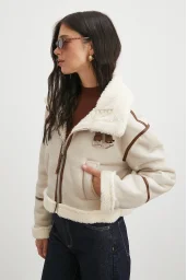 Biye Detaylı Lamine Ceket Bej