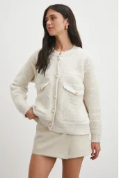 Cepli Düğmeli Simli Hırka Ekru