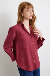 Horizontal Striped Shirt Burgundy