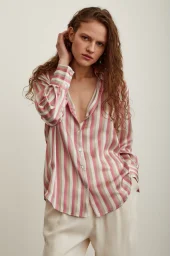 Striped Satin Shirt Pink