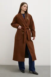 Belted Shawl Collar Coat Brown