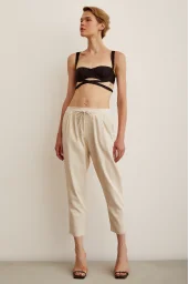 Knitted Belted Pants Beige