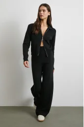 Çift Fermuarlı Hırka Takım Siyah