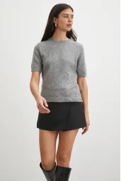 Simli Kısa Kol Kazak Gri