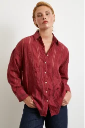 Organza Gestreiftes Hemd Bordeaux